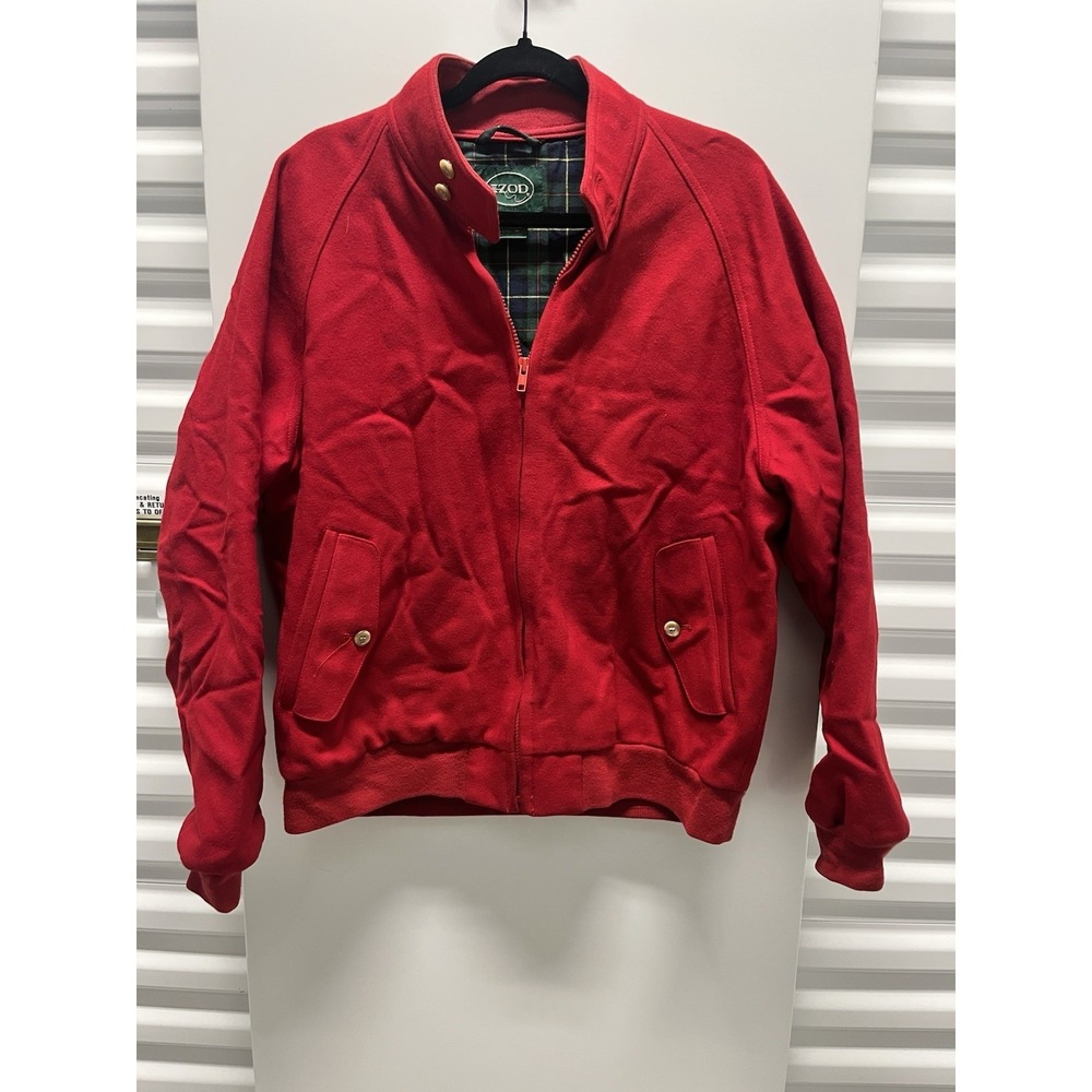 IZOD Wool Blend Bomber Jacket Men's M | Red | Plaid Lining | Vintage